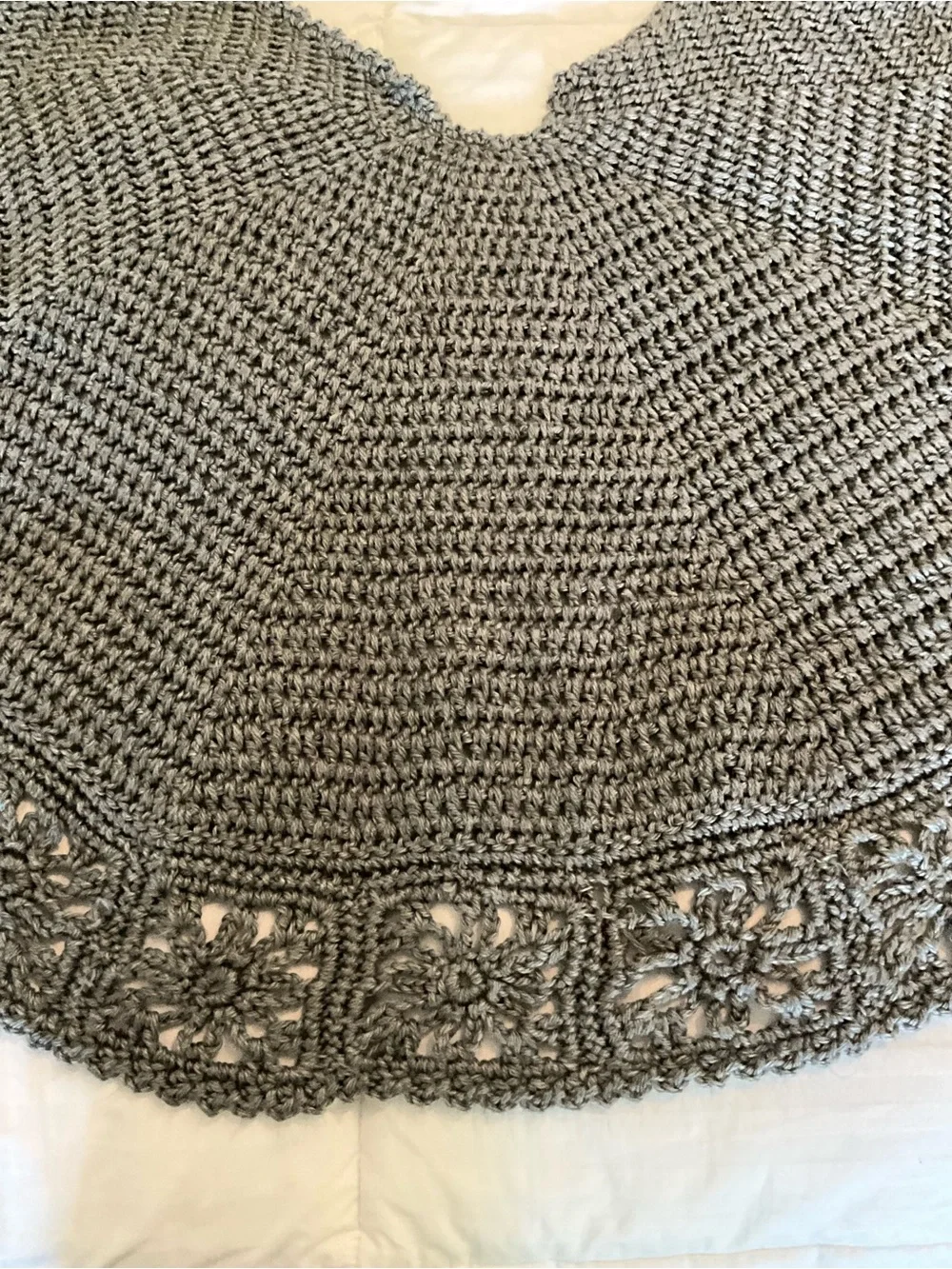 Handmade Crochet Gray Shawl Wrap Floral Granny Square Boho Cottagecore